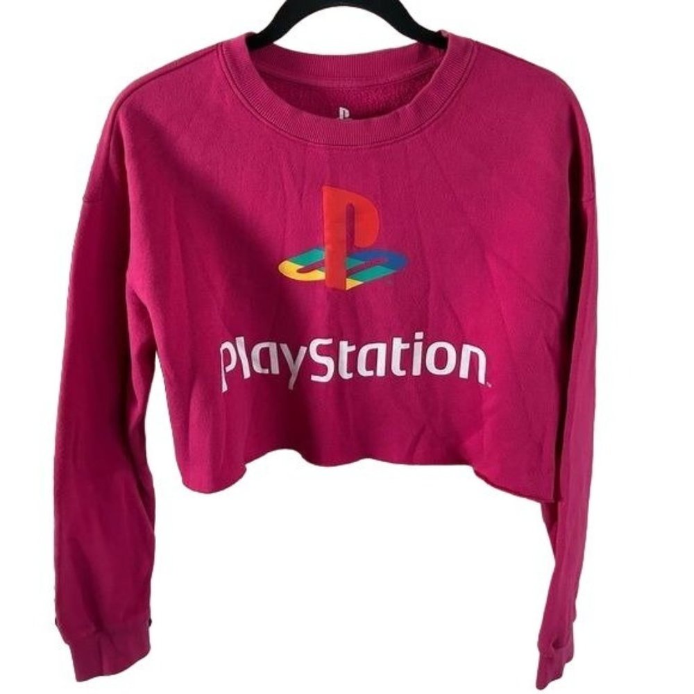 Playstation Graphic Cropped Sweater, Sz Med Hot Pink
